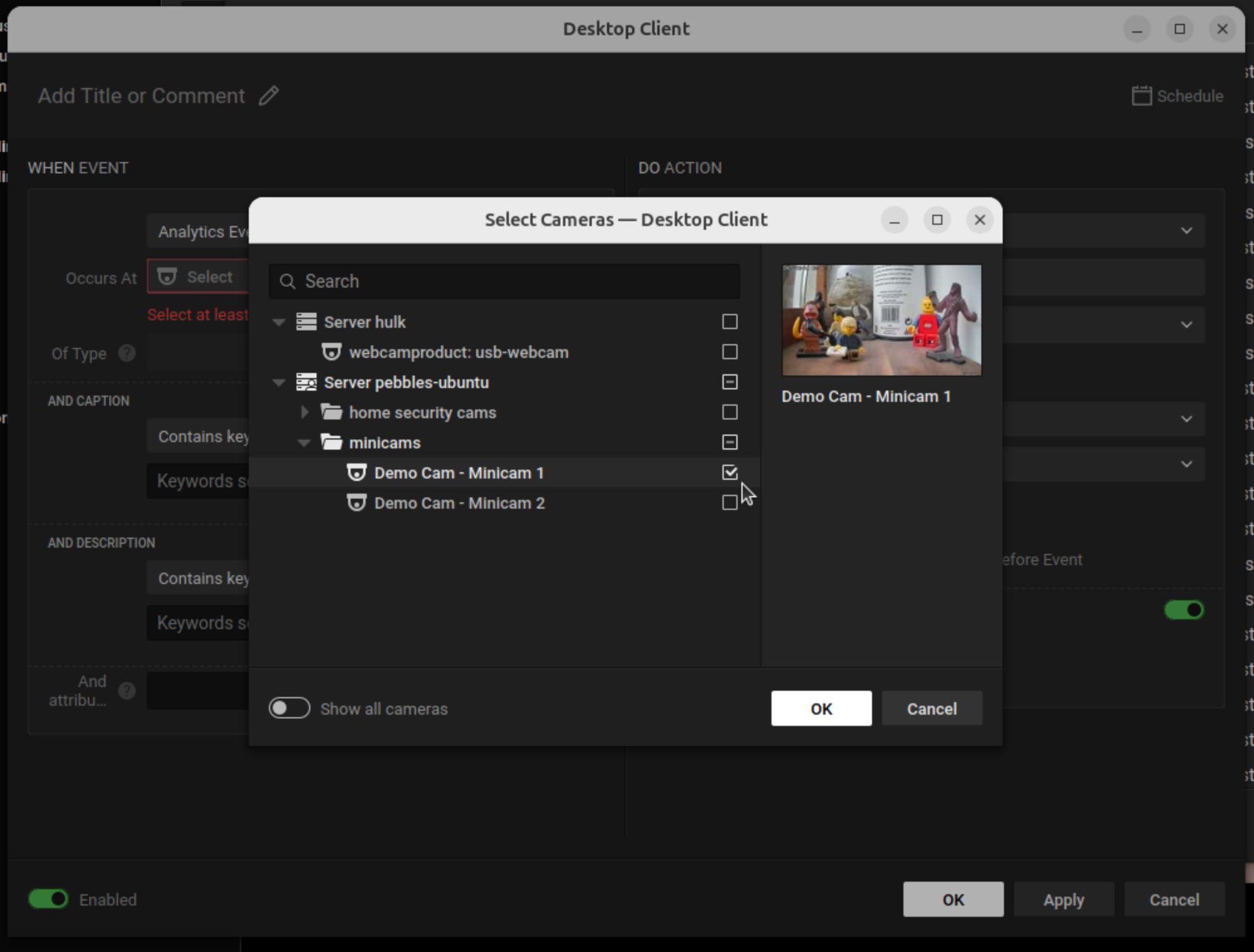 hf event rules select camera