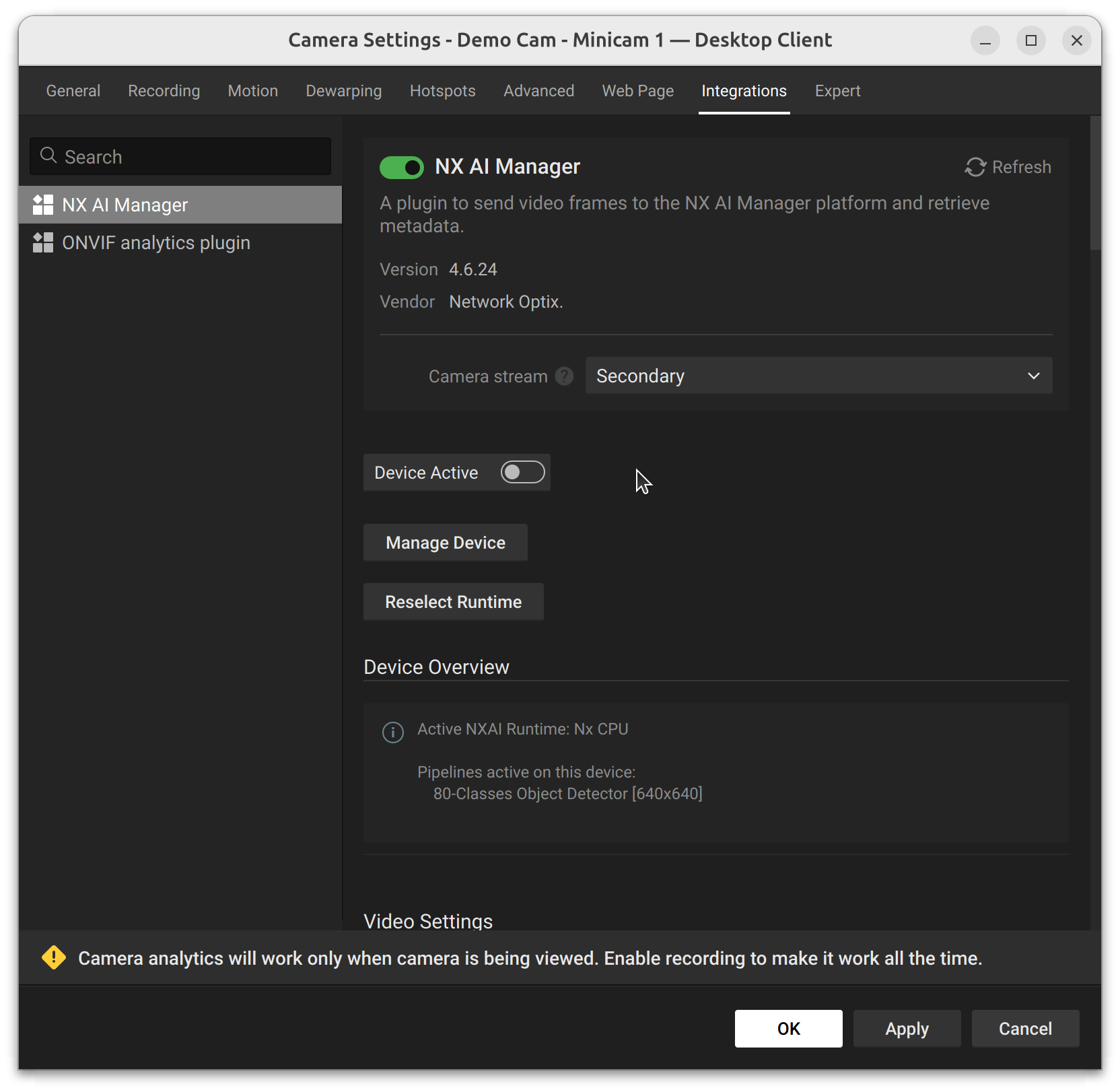 settings aimanager device inactive
