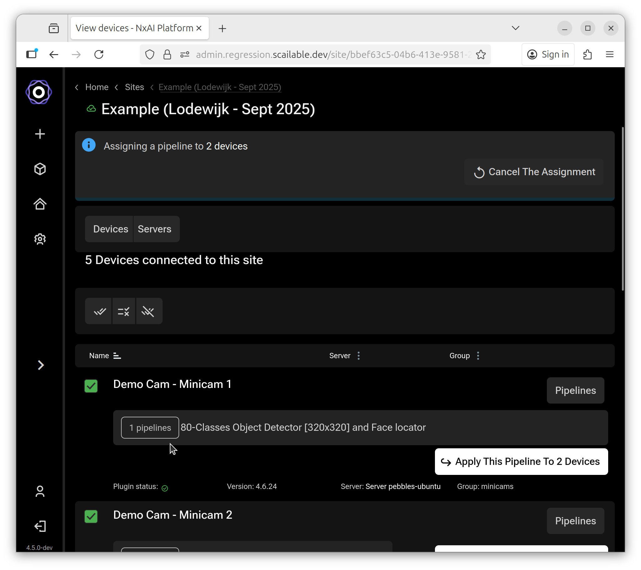 manage devices selected