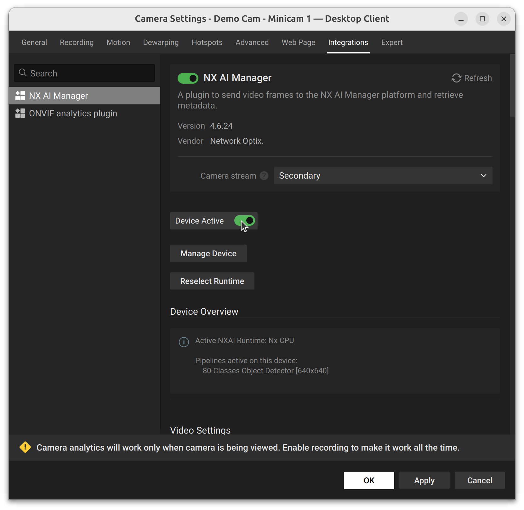 settings aimanager device active