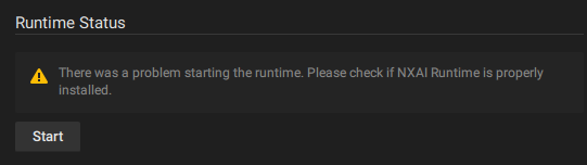 AI Manager runtime status panel showing a failed-to-start state