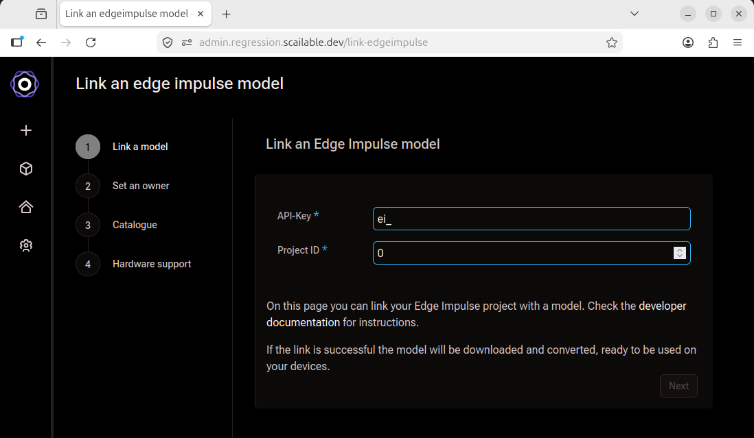 edgeimpulse link keys empty