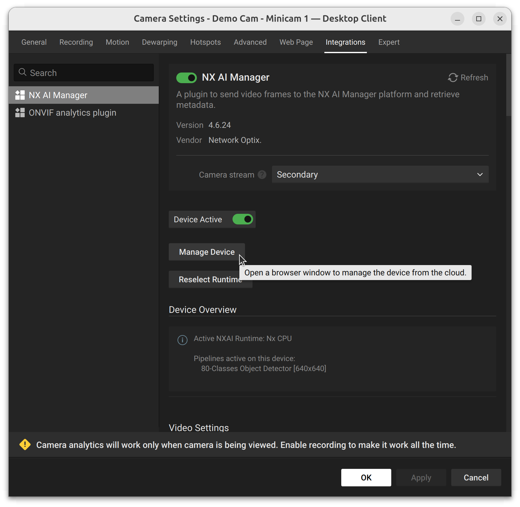 settings aimanager manage device hover