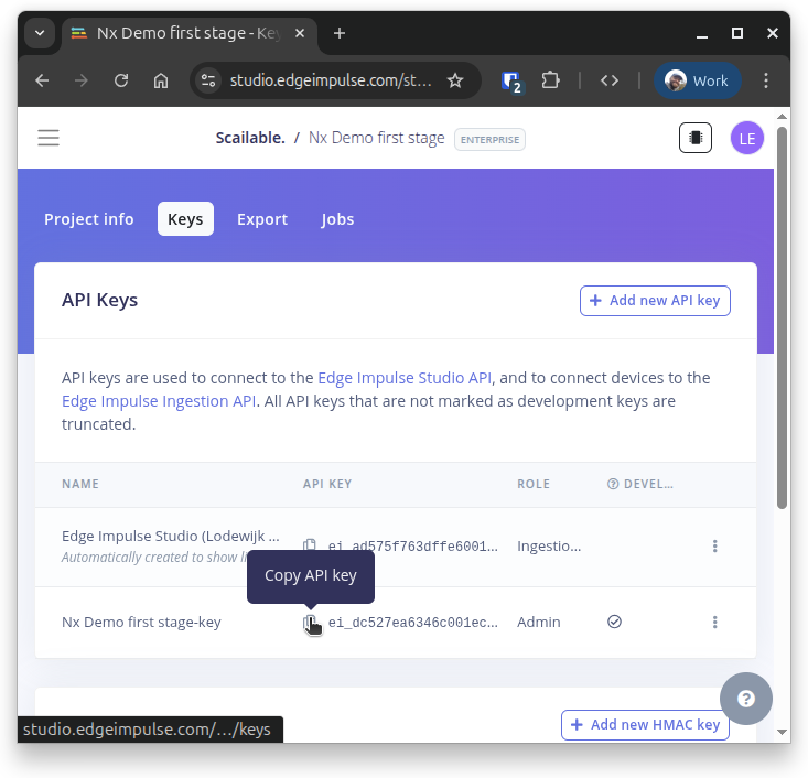 edge impulse copy api key