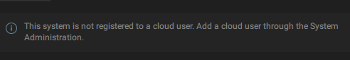 Plugin message indicating the system is not connected to a cloud account